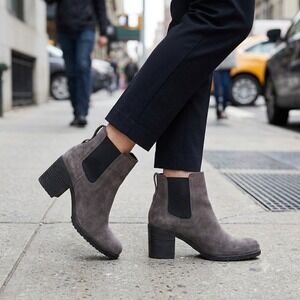 Sam Edelman Hanley Dark Grey Suede Block Heel Chelsea Ankle Boots Womens 8.5 M